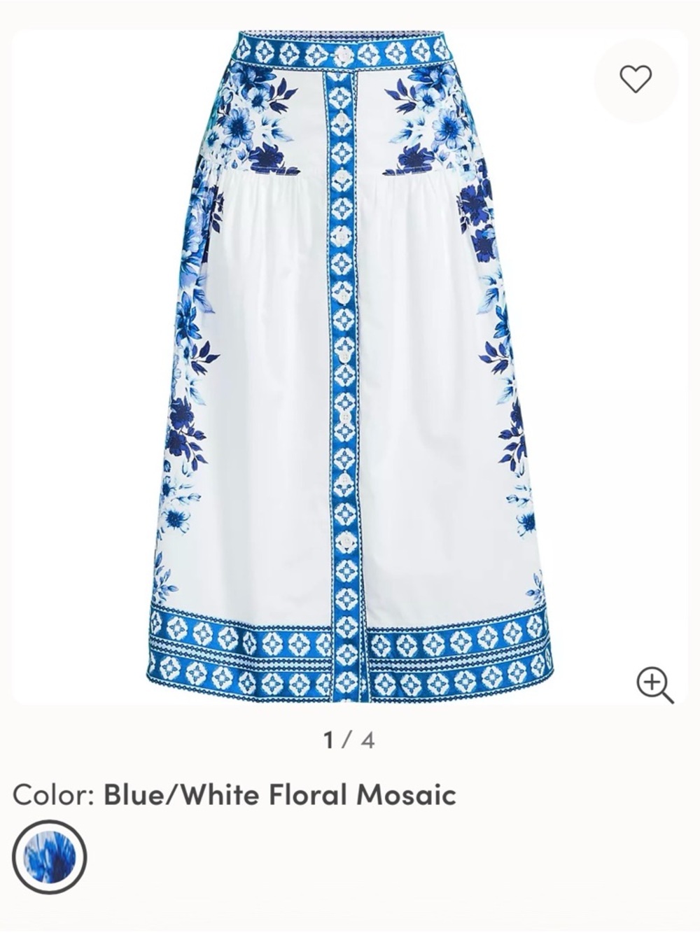 Lands' End Blue and White Floral Mosaic Maxi Skirt